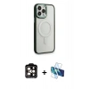 MARSİLYAN™- iPhone 14 Pro Max Kılıf Yankı Işık Özel Seri - Siyah 3D Antistatik Cam Ekran Koruyucu + Turuncu PVD Metal Kamera Lens