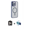 MARSİLYAN™- iPhone 14 Pro Max Kılıf Yankı Işık Özel Seri - Siyah 3D Antistatik Cam Ekran Koruyucu + Turuncu PVD Metal Kamera Lens