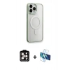 MARSİLYAN™- iPhone 14 Pro Max Kılıf Yankı Işık Özel Seri - Siyah 3D Antistatik Cam Ekran Koruyucu + Turuncu PVD Metal Kamera Lens