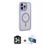 MARSİLYAN™- iPhone 14 Pro Max Kılıf Yankı Işık Özel Seri - Siyah 3D Antistatik Cam Ekran Koruyucu + Turuncu PVD Metal Kamera Lens
