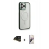 MARSİLYAN™- iPhone 14 Pro Max Kılıf Yankı Işık Özel Seri - Siyah Bilvis 3D Mat Cam Ekran Koruyucu + Raze Metal Kamera Lens - GD