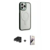 MARSİLYAN™- iPhone 14 Pro Max Kılıf Yankı Işık Özel Seri - Siyah Bilvis 3D Mat Cam Ekran Koruyucu + Raze Metal Kamera Lens - GS
