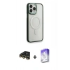 MARSİLYAN™- iPhone 14 Pro Max Kılıf Yankı Işık Özel Seri - Siyah Bilvis 5in1 3D Magic Cam Ekran Koruyucu + Raze Metal Kamera Lens - GD