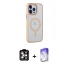 MARSİLYAN™- iPhone 14 Pro Max Kılıf Yankı Işık Özel Seri - Siyah Bilvis 5in1 3D Magic Cam Ekran Koruyucu + PVD Metal Kamera Lens - TU