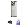 MARSİLYAN™- iPhone 14 Pro Max Kılıf Yankı Işık Özel Seri - Siyah Bilvis 5in1 5D Magic Hayalet Cam Ekran Koruyucu + Raze Metal Kamera Lens - GD