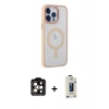 MARSİLYAN™- iPhone 14 Pro Max Kılıf Yankı Işık Özel Seri - Siyah Bilvis Hayalet Cam Ekran Koruyucu + Turuncu PVD Metal Kamera Lens