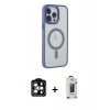 MARSİLYAN™- iPhone 14 Pro Max Kılıf Yankı Işık Özel Seri - Siyah Bilvis Hayalet Cam Ekran Koruyucu + Turuncu PVD Metal Kamera Lens