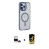 MARSİLYAN™- iPhone 14 Pro Max Kılıf Yankı Işık Özel Seri - Siyah Buffer Cam Ekran Koruyucu + Derin Mor Bilvis Titan Kamera Lens
