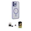 MARSİLYAN™- iPhone 14 Pro Max Kılıf Yankı Işık Özel Seri - Siyah Buffer Cam Ekran Koruyucu + Derin Mor Bilvis Titan Kamera Lens