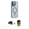MARSİLYAN™- iPhone 14 Pro Max Kılıf Yankı Işık Özel Seri - Siyah Buffer Cam Ekran Koruyucu + Gold Raze Metal Kamera Lens