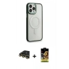 MARSİLYAN™- iPhone 14 Pro Max Kılıf Yankı Işık Özel Seri - Siyah Buffer Cam Ekran Koruyucu + Gold Raze Metal Kamera Lens