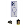 MARSİLYAN™- iPhone 14 Pro Max Kılıf Yankı Işık Özel Seri - Siyah Buffer Cam Ekran Koruyucu + Gold Raze Metal Kamera Lens