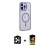 MARSİLYAN™- iPhone 14 Pro Max Kılıf Yankı Işık Özel Seri - Siyah Buffer Cam Ekran Koruyucu + PVD Metal Kamera Lens - TU