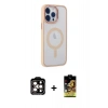 MARSİLYAN™- iPhone 14 Pro Max Kılıf Yankı Işık Özel Seri - Siyah Buffer Cam Ekran Koruyucu + PVD Metal Kamera Lens - TU