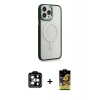 MARSİLYAN™- iPhone 14 Pro Max Kılıf Yankı Işık Özel Seri - Siyah Buffer Cam Ekran Koruyucu + PVD Metal Kamera Lens - TU
