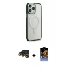 MARSİLYAN™- iPhone 14 Pro Max Kılıf Yankı Işık Özel Seri - Siyah Buffer Hayalet Cam Ekran Koruyucu + Gold Raze Metal Kamera Lens