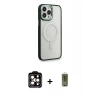 MARSİLYAN™- iPhone 14 Pro Max Kılıf Yankı Işık Özel Seri - Siyah Joko Magic 5D Hayalet Cam + Turuncu PVD Metal Kamera Lens
