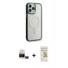 MARSİLYAN™- iPhone 14 Pro Max Kılıf Yankı Işık Özel Seri - Siyah Mat Seramik Nano Ekran Koruyucu + Gümüş Bilvis Titan Kamera Lens