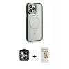 MARSİLYAN™- iPhone 14 Pro Max Kılıf Yankı Işık Özel Seri - Siyah Mat Seramik Nano Ekran Koruyucu + Turuncu PVD Metal Kamera Lens