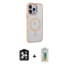 MARSİLYAN™- iPhone 14 Pro Max Kılıf Yankı Işık Özel Seri - Siyah Polymer Nano Ekran Koruyucu + PVD Metal Kamera Lens - TU