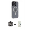 MARSİLYAN™- iPhone 14 Pro Max Kılıf Yankı Işık Prime - Şeffaf Pasifik Cam Ekran Koruyucu + PVD Metal Kamera Lens - TU