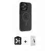 MARSİLYAN™- iPhone 14 Pro Max Kılıf Yankı Işık Prime - Şeffaf Pasifik Cam Ekran Koruyucu + PVD Metal Kamera Lens - TU
