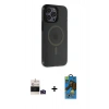 MARSİLYAN™- iPhone 14 Pro Max Kılıf Yankı Işık Prime - Siyah 18D Cam Ekran Koruyucu + Bilvis Titan Kamera Lens - DNMR