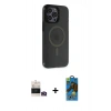 MARSİLYAN™- iPhone 14 Pro Max Kılıf Yankı Işık Prime - Siyah 18D Cam Ekran Koruyucu + Bilvis Titan Kamera Lens - GD