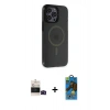 MARSİLYAN™- iPhone 14 Pro Max Kılıf Yankı Işık Prime - Siyah 18D Cam Ekran Koruyucu + Bilvis Titan Kamera Lens - SH