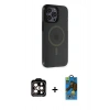 MARSİLYAN™- iPhone 14 Pro Max Kılıf Yankı Işık Prime - Siyah 18D Cam Ekran Koruyucu + PVD Metal Kamera Lens - TU