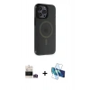 MARSİLYAN™- iPhone 14 Pro Max Kılıf Yankı Işık Prime - Siyah 3D Antistatik Cam Ekran Koruyucu + Bilvis Titan Kamera Lens - GD