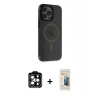 MARSİLYAN™- iPhone 14 Pro Max Kılıf Yankı Işık Prime - Siyah 6D Mat Seramik Hayalet Nano Ekran Koruyucu + PVD Metal Kamera Lens - TU