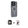 MARSİLYAN™- iPhone 14 Pro Max Kılıf Yankı Işık Prime - Siyah Bilvis 3D Mat Cam Ekran Koruyucu + PVD Metal Kamera Lens - TU