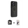 MARSİLYAN™- iPhone 14 Pro Max Kılıf Yankı Işık Prime - Siyah Bilvis 3D Mat Cam Ekran Koruyucu + PVD Metal Kamera Lens - TU