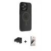 MARSİLYAN™- iPhone 14 Pro Max Kılıf Yankı Işık Prime - Siyah Bilvis 3D Mat Cam Ekran Koruyucu + Raze Metal Kamera Lens - GS