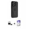 MARSİLYAN™- iPhone 14 Pro Max Kılıf Yankı Işık Prime - Siyah Bilvis 5in1 3D Magic Cam Ekran Koruyucu + Bilvis Titan Kamera Lens - GS