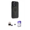 MARSİLYAN™- iPhone 14 Pro Max Kılıf Yankı Işık Prime - Siyah Bilvis 5in1 3D Magic Cam Ekran Koruyucu + Bilvis Titan Kamera Lens - DNMR