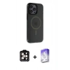 MARSİLYAN™- iPhone 14 Pro Max Kılıf Yankı Işık Prime - Siyah Bilvis 5in1 3D Magic Cam Ekran Koruyucu + PVD Metal Kamera Lens - TU