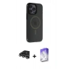 MARSİLYAN™- iPhone 14 Pro Max Kılıf Yankı Işık Prime - Siyah Bilvis 5in1 3D Magic Cam Ekran Koruyucu + Raze Metal Kamera Lens - GS