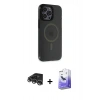 MARSİLYAN™- iPhone 14 Pro Max Kılıf Yankı Işık Prime - Siyah Bilvis 5in1 5D Magic Hayalet Cam Ekran Koruyucu + Raze Metal Kamera Lens - GS