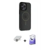 MARSİLYAN™- iPhone 14 Pro Max Kılıf Yankı Işık Prime - Siyah Bilvis 5in1 5D Magic Hayalet Cam Ekran Koruyucu + Band Metal Kamera Lens - GD