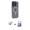 MARSİLYAN™- iPhone 14 Pro Max Kılıf Yankı Işık Prime - Siyah Bilvis 5in1 5D Magic Hayalet Cam Ekran Koruyucu + Band Metal Kamera Lens - GD