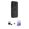 MARSİLYAN™- iPhone 14 Pro Max Kılıf Yankı Işık Prime - Siyah Bilvis 5in1 5D Magic Hayalet Cam Ekran Koruyucu + Bilvis Titan Kamera Lens - DNMR