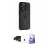 MARSİLYAN™- iPhone 14 Pro Max Kılıf Yankı Işık Prime - Siyah Bilvis 5in1 5D Magic Hayalet Cam Ekran Koruyucu + Raze Metal Kamera Lens - GD