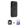 MARSİLYAN™- iPhone 14 Pro Max Kılıf Yankı Işık Prime - Siyah Bilvis 5in1 5D Magic Hayalet Cam Ekran Koruyucu + PVD Metal Kamera Lens - TU