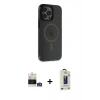 MARSİLYAN™- iPhone 14 Pro Max Kılıf Yankı Işık Prime - Siyah Bilvis Hayalet Cam Ekran Koruyucu + Bilvis Titan Kamera Lens - GS