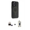 MARSİLYAN™- iPhone 14 Pro Max Kılıf Yankı Işık Prime - Siyah Bilvis Hayalet Cam Ekran Koruyucu + Bilvis Titan Kamera Lens - DNMR