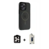 MARSİLYAN™- iPhone 14 Pro Max Kılıf Yankı Işık Prime - Siyah Bilvis Hayalet Cam Ekran Koruyucu + PVD Metal Kamera Lens - TU