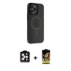 MARSİLYAN™- iPhone 14 Pro Max Kılıf Yankı Işık Prime - Siyah Buffer Cam Ekran Koruyucu + PVD Metal Kamera Lens - TU