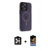 MARSİLYAN™- iPhone 14 Pro Max Kılıf Yankı Işık Prime - Siyah Buffer Hayalet Cam Ekran Koruyucu + PVD Metal Kamera Lens - TU